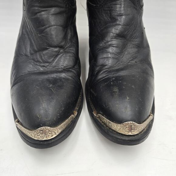 Vintage Mens Cowboy Boots Black Leather sz 8 W Biltrite Metal Tip Pointed Toe - Picture 3 of 8